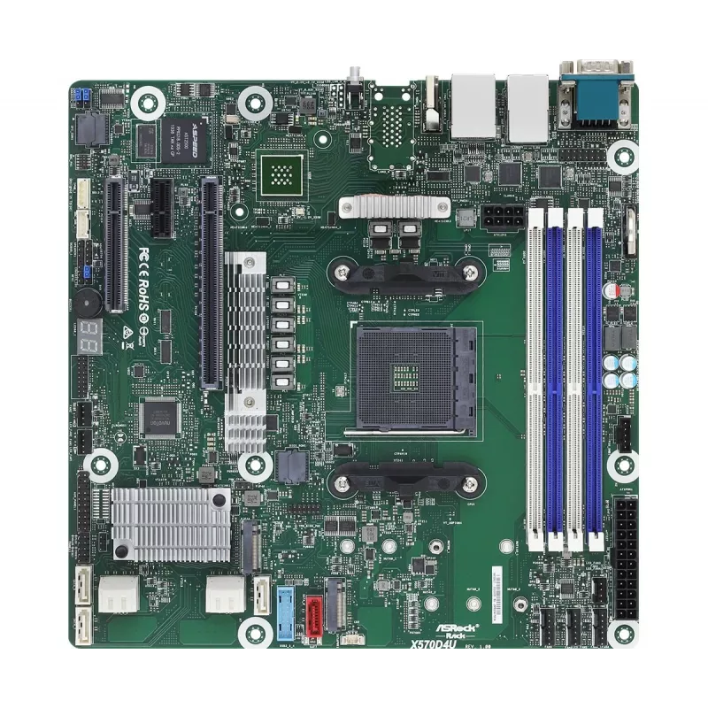 Moederbord ASRock X570D4U Micro ATX — AMD X570, Socket AM4, 4× DIMM, DDR4, max. 32 GB, 12× SATA III, 3× RJ-45