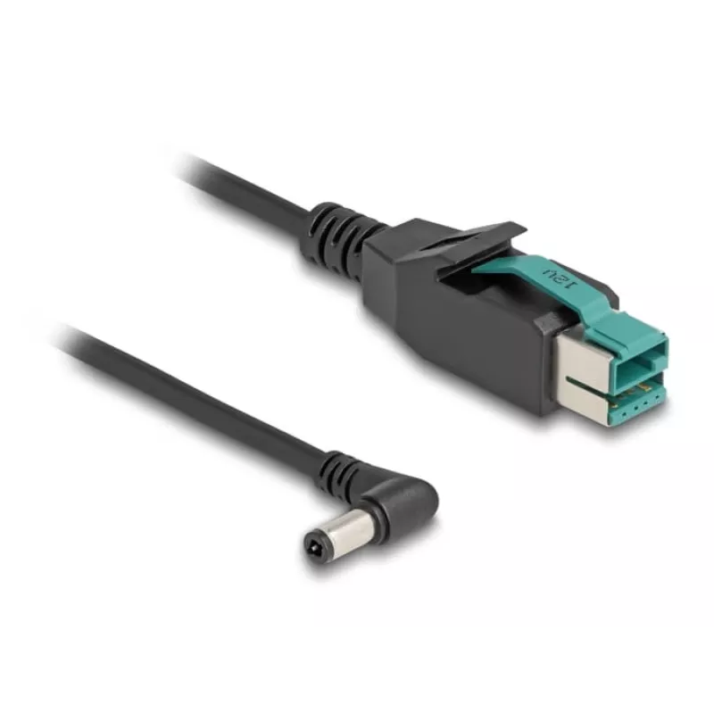 DeLOCK PoweredUSB-kabel stekker 12 V naar DC 5,5 x 2,5 mm stekker haaks 1 m