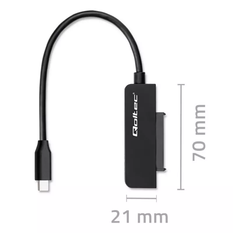 QOLTEC SATA-adapter 52269 voor 2,5-inch drive naar USB-C, ondersteunt tot 2 TB
