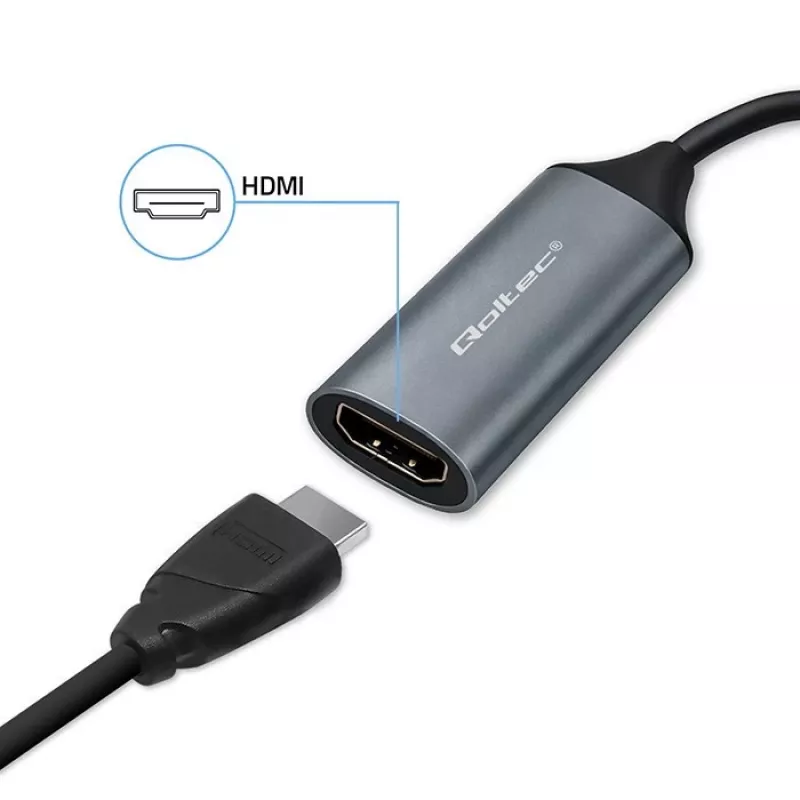 USB-C naar USB-A en HDMI 4K 30Hz adapter QOLTEC van aluminium