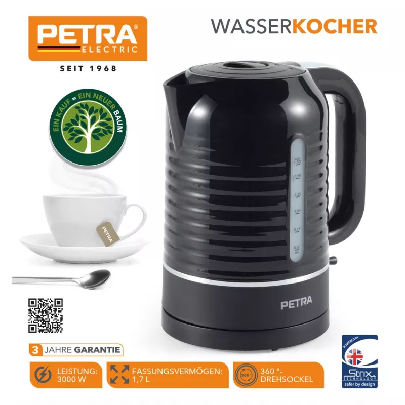 Elektrische waterkoker Petra 1,7 l 3 kW zwart