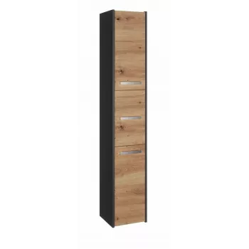 Badkamer opbergkast top e shop S33 — vrijstaand, eiken frame, antraciet/Artisan oppervlak, 6 legplanken