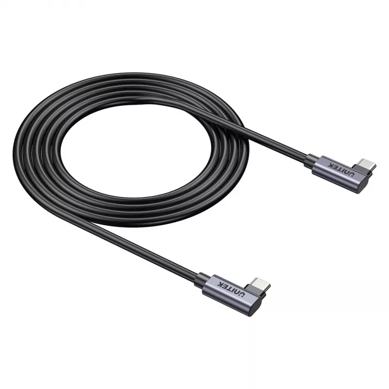 USB-C-kabel Unitek C14147ABK01-1M, 1 m, 90° haakse stekkers, USB PD 3.0 100W, data 480 Mbit/s, zwart