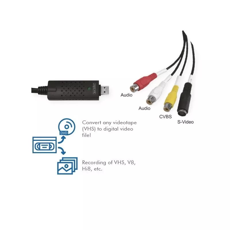 LogiLink USB 2.0 a/V grabber. USB a/M naar 3xCinch + MiniDIN5/F. zwart