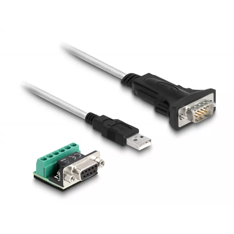 DeLOCK 63465 USB 2.0 Type-A naar serieel RS-422/485 adapter, 6-pins klemmenblok, 1,8 m, zwart/transparant