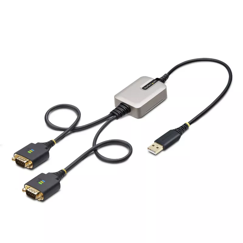 StarTech.com 2ft (60cm) 2-poorts USB naar serieel adapterkabel, verwisselbare DB9 schroeven/moeren, COM-behoud, USB-A naar DB9 RS232, FTDI, Level-4 ESD-bescherming, Windows/macOS/ChromeOS/Linux – robuuste TPE-constructie