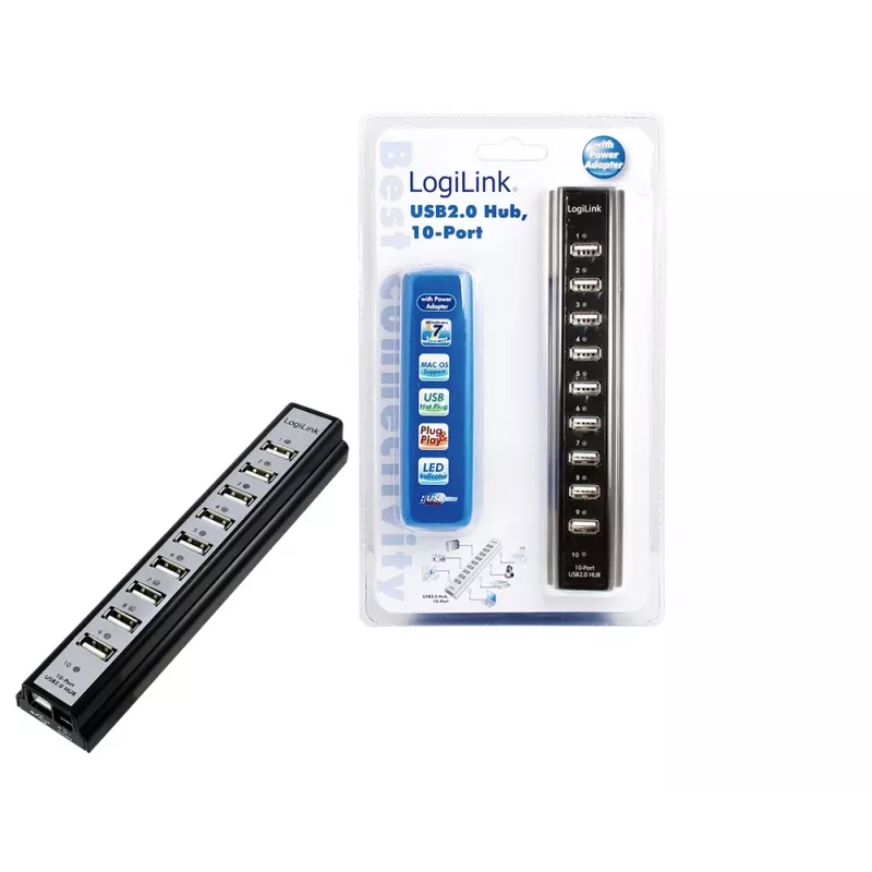 LogiLink UA0096 USB-hub 480 Mbit/s zwart