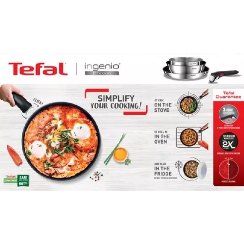 Tefal Ingenio Emotion L897S374 3-delige koekenpannenset, 24/28 cm met afneembare handgreep