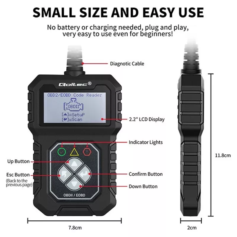 OBDII-diagnosetester QOLTEC ProLine (model 50684)