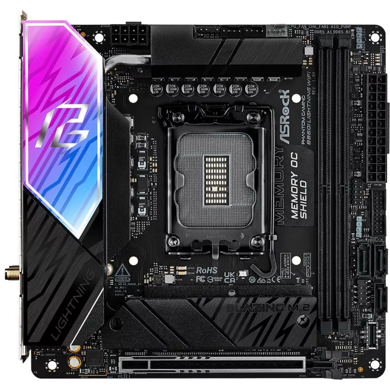 Moederbord ASROCK B860I Lightning WiFi — Intel B860, LGA 1851, Mini-ITX, DDR5, 2x DIMM, 4x M.2, 2.5Gb LAN, Wi‑Fi 6E, Bluetooth 5.3