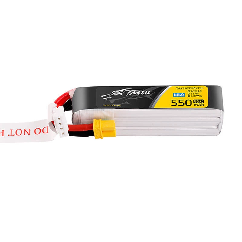 Tattu 3s 550mAh 95C 11.4V HV LiPo accu met XT30 stekker Long-Pack connector