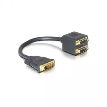 DVI-adapter DeLOCK DVI25 M naar 2x DVI25 W 0,2 m zwart