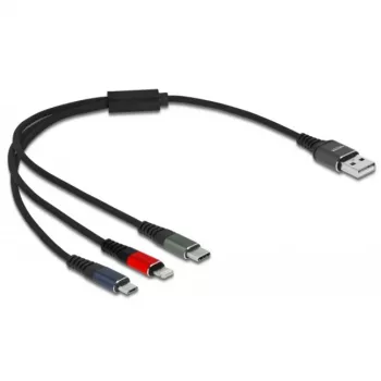 USB-oplaadkabel DeLOCK 3-in-1 Type-A naar Lightning Micro USB USB Type-C 30 cm