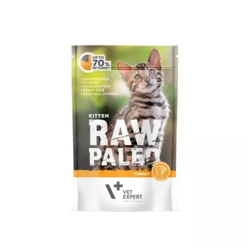 Natvoer voor kittens VETEXPERT RAW PALEO Kitten Turkey 100 g — monoproteïne, 79% vocht, 10,3% eiwit