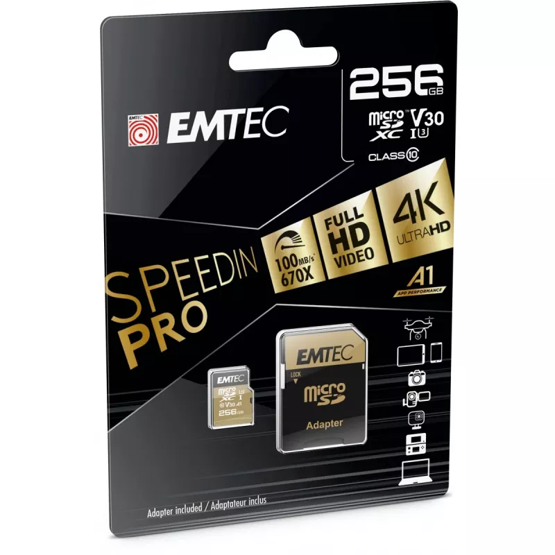 Flashgeheugen Emtec SpeedIN Pro 256 GB MicroSDXC UHS-I Class 10