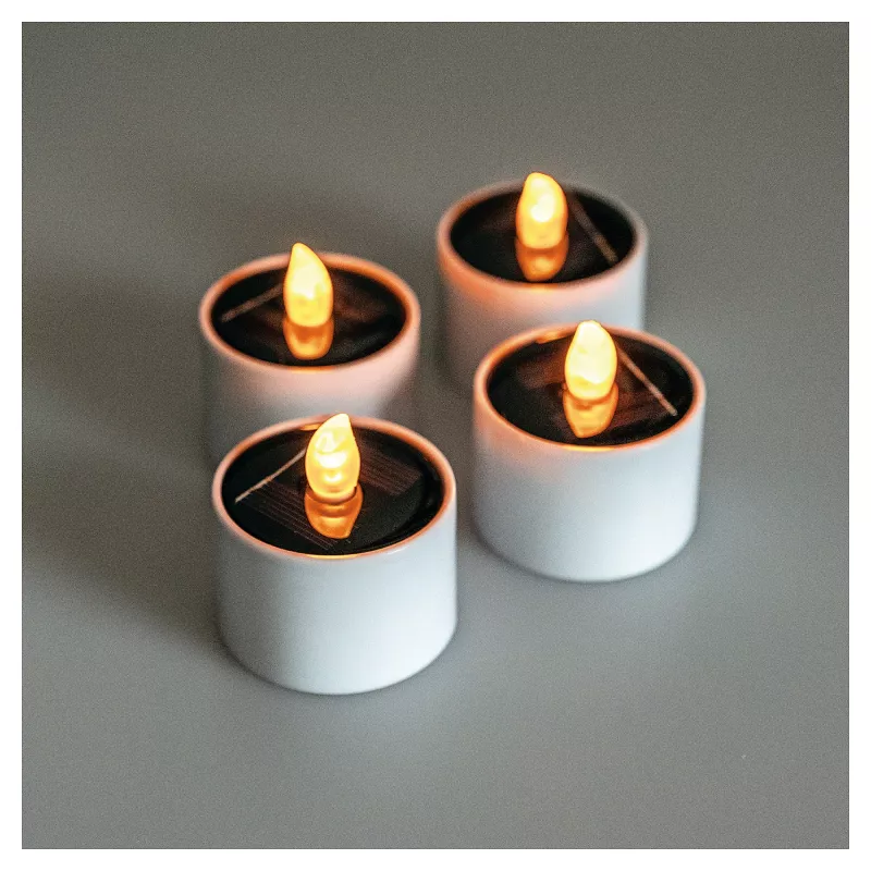 LED-solartheelicht RealPower STL-4, 4-pack, op batterij werkende solar-LED-theelichtjes