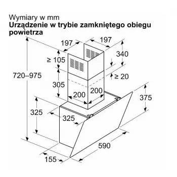 Wandafzuigkap Bosch DWK65DK20, 590×325×690 mm, 550 m³/h, 3 snelheden, 62 dB, wit, aluminium vetfilter