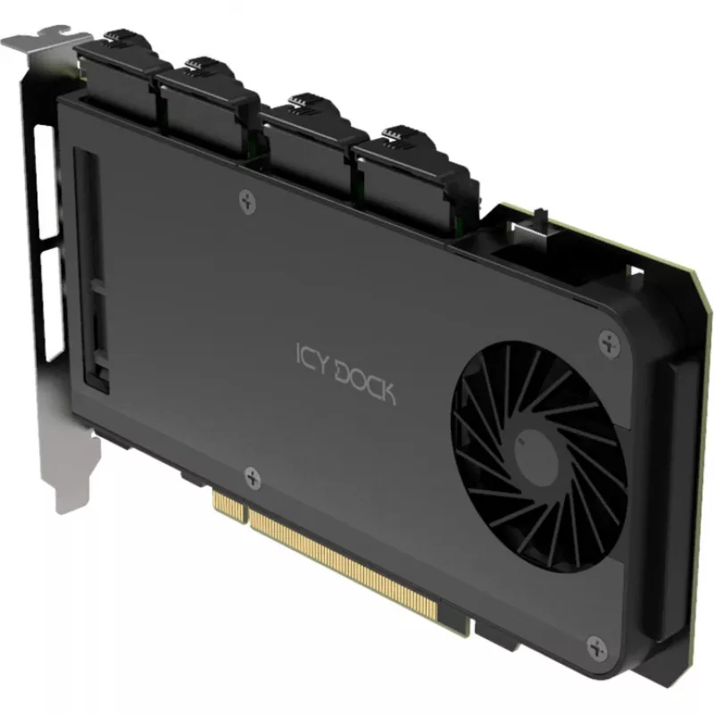 Mobilrahmen-adapterkaart icy dock MB204MP-1B — 4 × M.2 NVMe SSD hot-swap-mobilrahmen