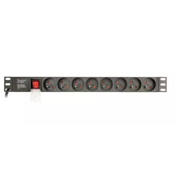 Stroomverdeeleenheid Gembird EG-PDU-014-FC14, 8 AC-stopcontacten, C14-ingang, 3 m kabel, 1U aluminium behuizing, 10 A, 3680 W