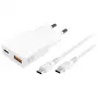 AC Indoor Mobile Device Charger 4smarts 541509 — 100–240V, USB-A + USB-C, 1,5 m kabel, snelopladen, wit