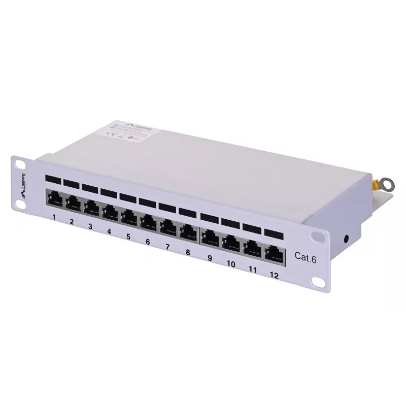 Patchpanel LANBERG PPF6-9012-S, 12-poorts, metaal, grijs, 1HE, 215×130×44.5 mm