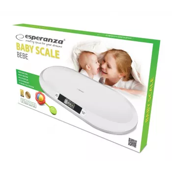 Elektronische babyweegschaal ESPERANZA EBS019 — capaciteit 0,03–20 kg, verdeling 0,01 kg, groot 60×25 mm LCD, wit