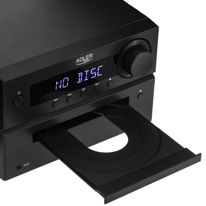 Mini hifi-stereosysteem Adler AD 1917 — Bluetooth V5.3, cd/usb/mp3, 2×25 W RMS, FM-tuner, 4-bands equalizer, AUX, zwart