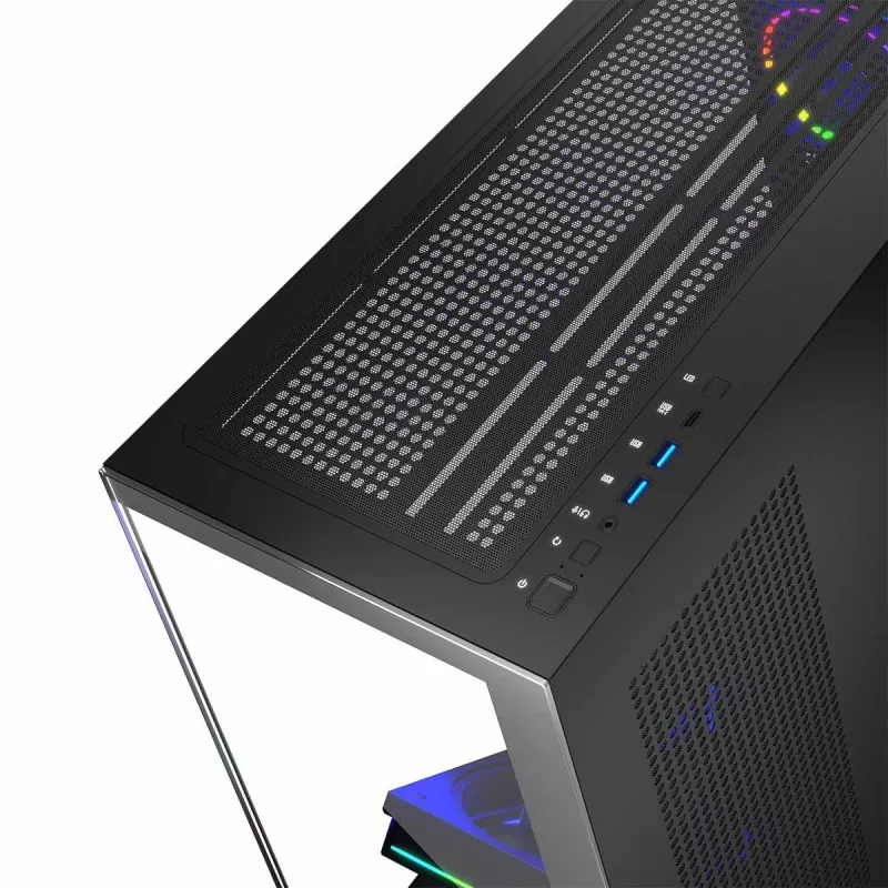 PC-behuizing MODECOM Volcano Stellar 5F ATX Midi Tower, gehard glas, 5 voorgeïnstalleerde ventilatoren, USB‑C, ondersteunt microATX/ATX, max. GPU 420 mm, CPU-koelerhoogte 175 mm