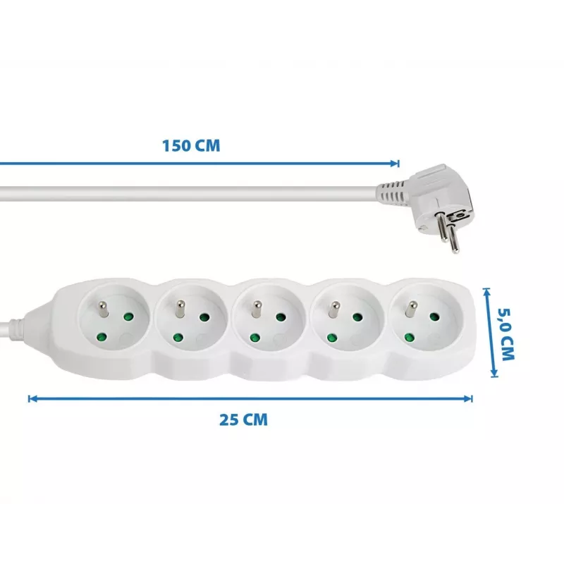 Stekkerdoos ESPERANZA ELK207W — 1,5 m kabel, 5 stopcontacten type E, binnen, 220–250 V