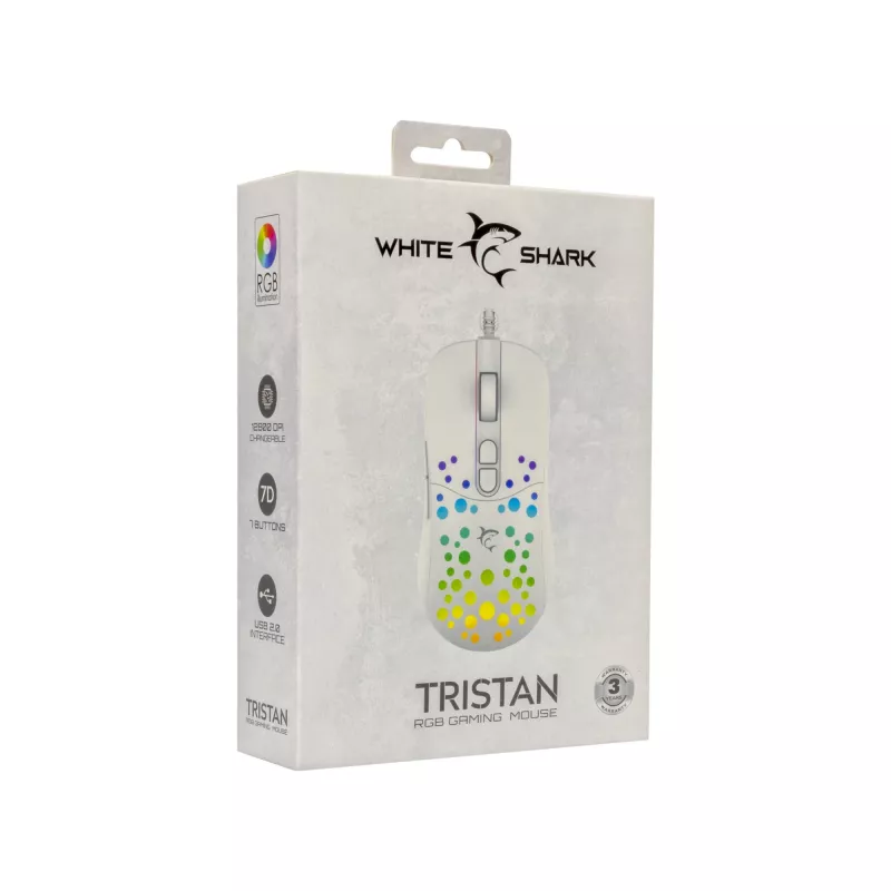 Muis White Shark GM-9004 Tristan-2 White RGB USB