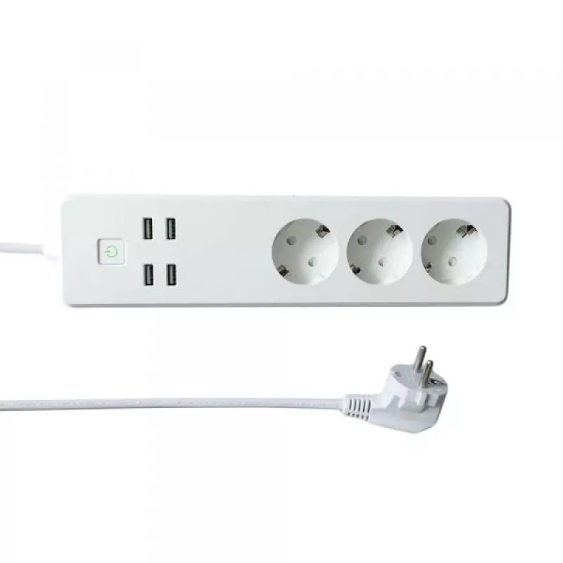WOOX R4028 slimme multi-plug / slimme stekkerdoos, 3x Schuko, 4x USB, bediend door TUYA, wit