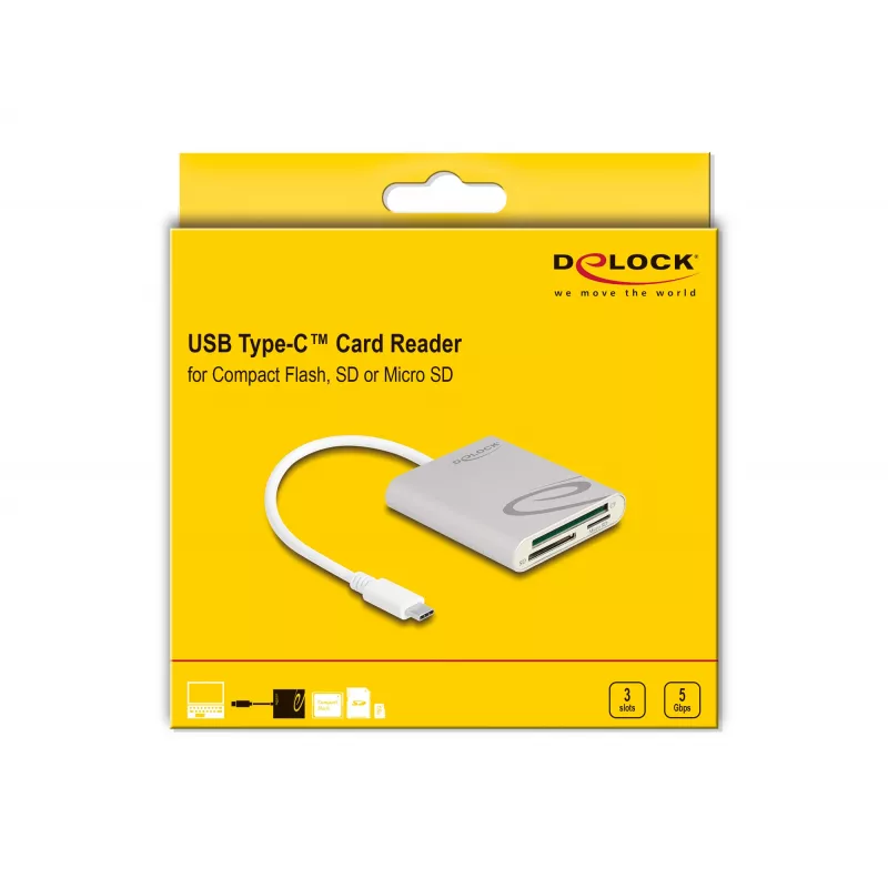 Kaartlezer DeLOCK 91005 USB 3.2 Gen 1 Type-C grijs CF MMC MicroSD