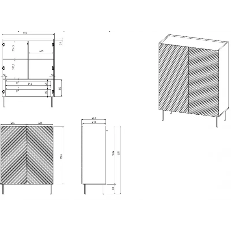 Rek cama meble ONDA ONDA 98×45×127 cm groen, staande wandkast