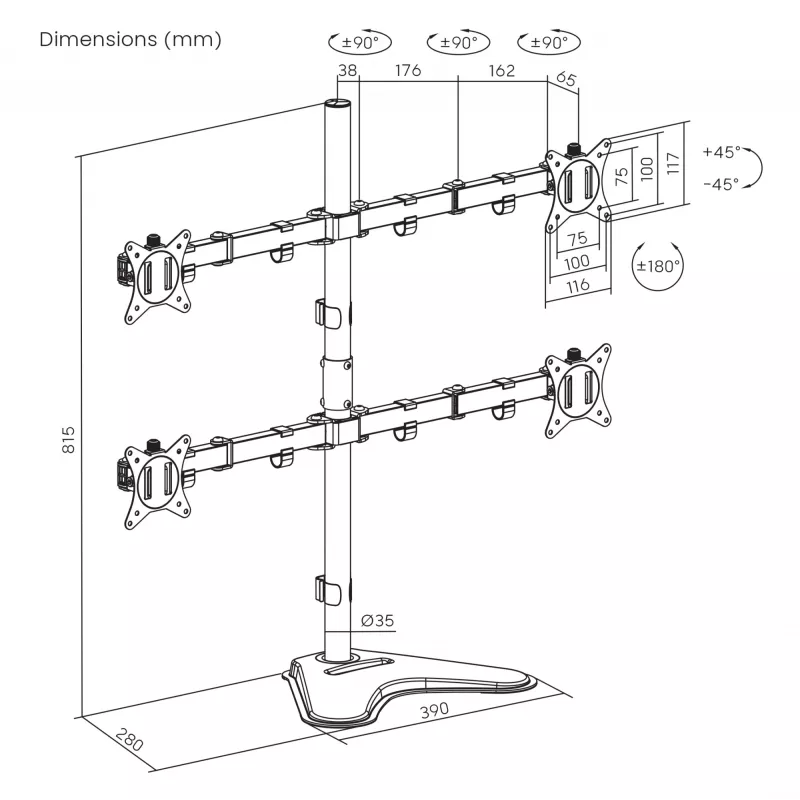 LCD-houder SBOX LCD-F048-2 voor 17–32 inch displays, ondersteunt 4×9 kg, VESA 100×100