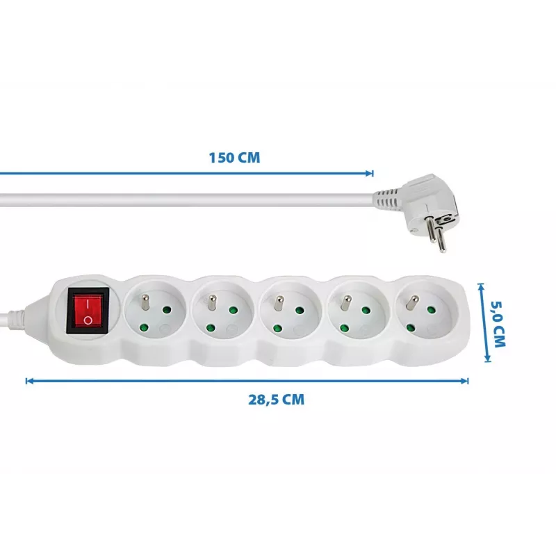Stekkerdoos ESPERANZA ELK214W 1,5 m, 5 Type-E-netstopcontacten, binnen, wit