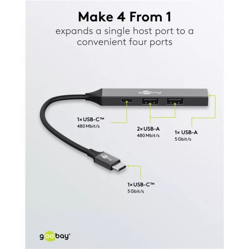 Goobay Slim 4-poorts USB-hub, USB-C™ naar USB-C™/USB-A, USB 3.2 (74459)