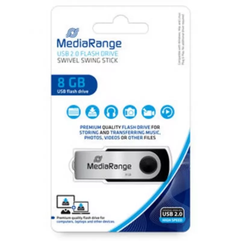 MediaRange MR908NTRL USB-stick 8 GB USB Type-A 2.0 zwart - zilver (MR908NTRL)
