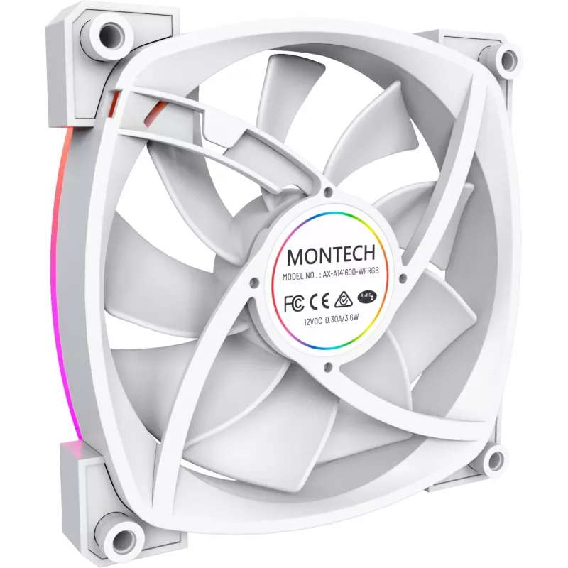 Behuizingsventilator Montech AX140 PWM 140 mm, Rifle-lager, 540–1760 RPM, wit