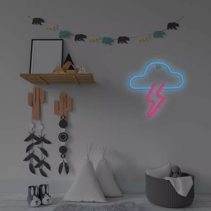 Neonlicht MANTA SNL71BL wolk met bliksem blauw‑roze – decoratief LED-neonbord