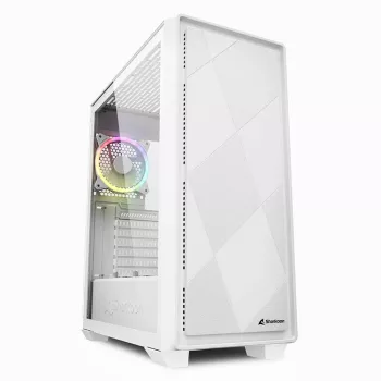 Sharkoon VS8 RGB. Vormfactor: tower, type: pc, productkleur: wit. Diameter ondersteunde voorventilatoren: 120 mm, geïnstalleerde ventilatoren achter: 1x
