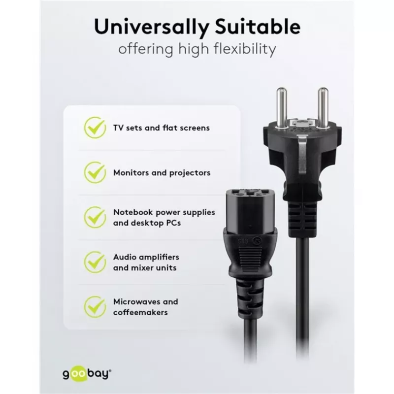 Goobay IEC-kabel 5 m zwart netstekker type F IEC C13 H05VV-F3G