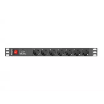 Lanberg | stroomverdeeleenheid (PDU) 19 inch 1U 10A 2M 7x Schuko-stopcontacten | PDU-07F-0200-IEC-BK