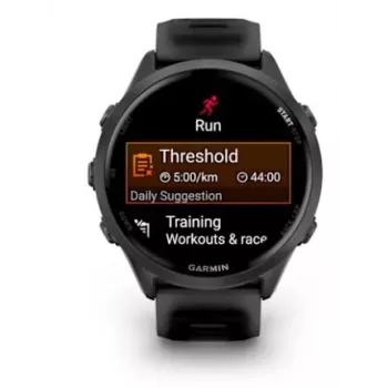 Smartwatch GARMIN Forerunner 570 — 47 mm schiefergrijs aluminium behuizing, doorschijnend zwart siliconenband