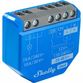 Slimme schakelaar Shelly 1 Gen4, draadloos, 240 V AC, Bluetooth 5.0/Wi‑Fi/ZigBee, kunststof behuizing, 42×16×37 mm, 2-pack