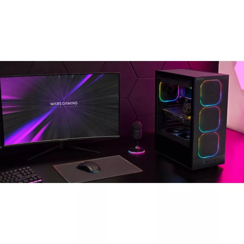 PC-behuizing TACENS MARS MC-NEBULA Midi Tower met gehard glas, vier 120mm aRGB-ventilatoren, ondersteunt ATX, GPU tot 30,2 cm