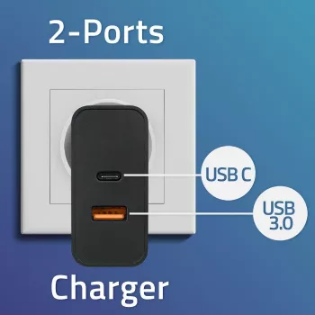 Qoltec 52381 Super Quick PD-oplader | 1xUSB-C | 1xUSB | 90W | 5-20V | 2,4-4,35A | zwart