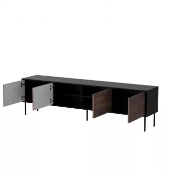 Tv-kast cama meble CORTINA 4D 200x40x55 cm, zwart bovenblad, walnootkleurige fronten
