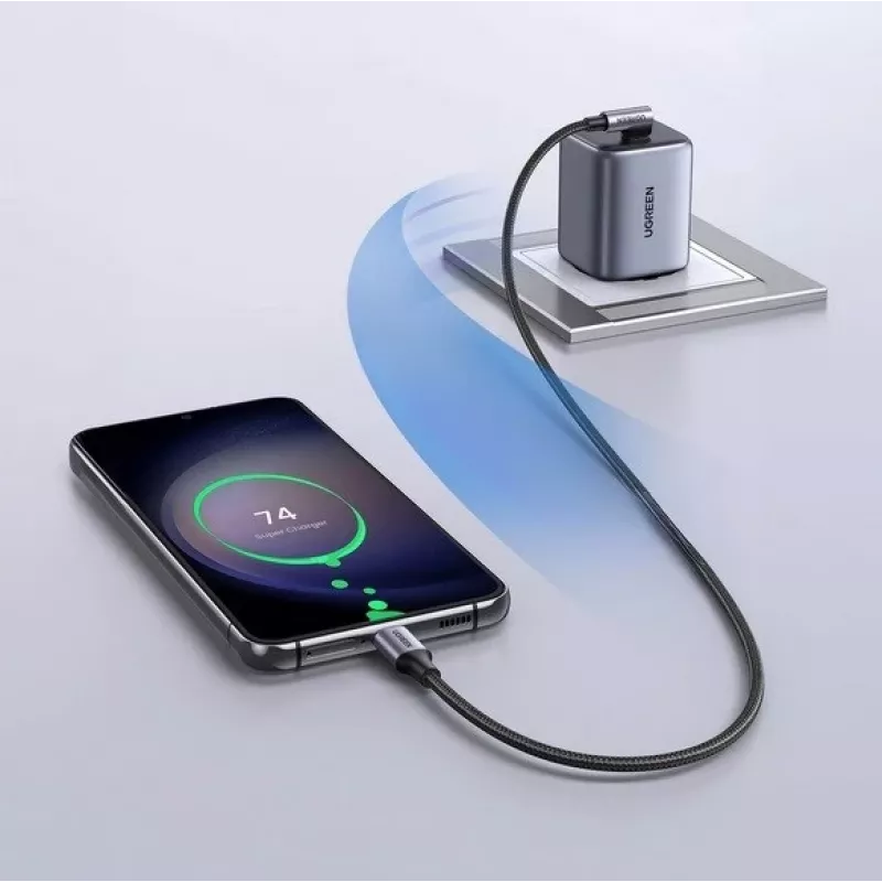 Ugreen USB-C (recht) / USB-C (haaks) PD QC 60W 3A 0,5 m US255 (grijs)