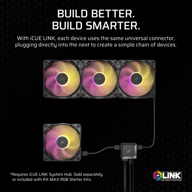 Ventilator Corsair iCUE LINK RX140 MAX RGB 14 cm zwart 300–1600 tpm