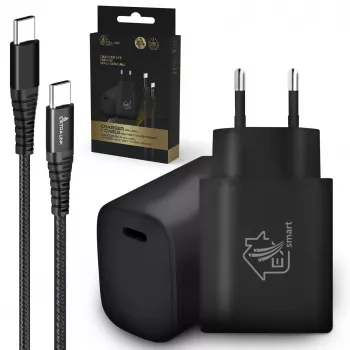 Smart Life USB Type-C naar Type-C kit, 200 cm, zwart + 18 W PD3.0 oplader zwart